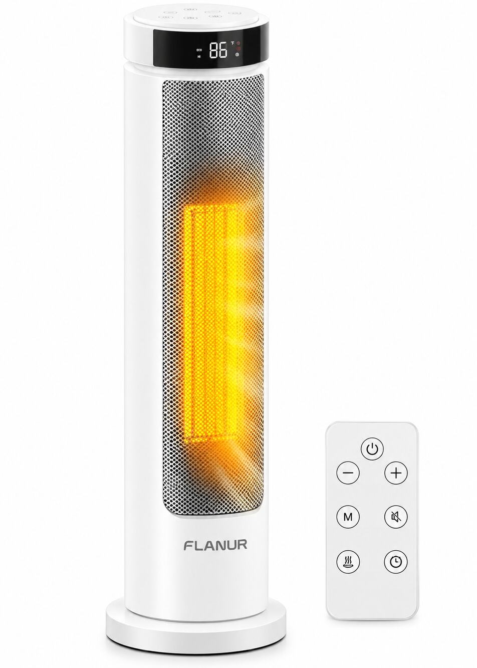 FLANUR 1500W Portable Space Heater Remote Thermostat Oscillating White
